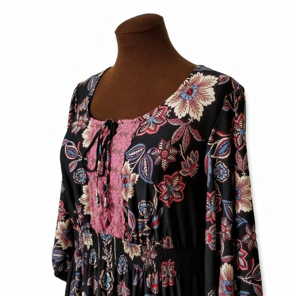 One World Printed Embellished Floral Black Dress Woman Size 1X - Picture 6 of 9